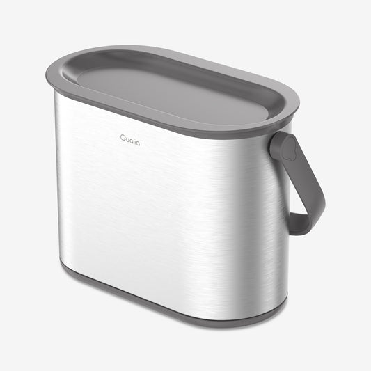 Qualia 1 gallon stainless steel countertop compost bin with gray lid