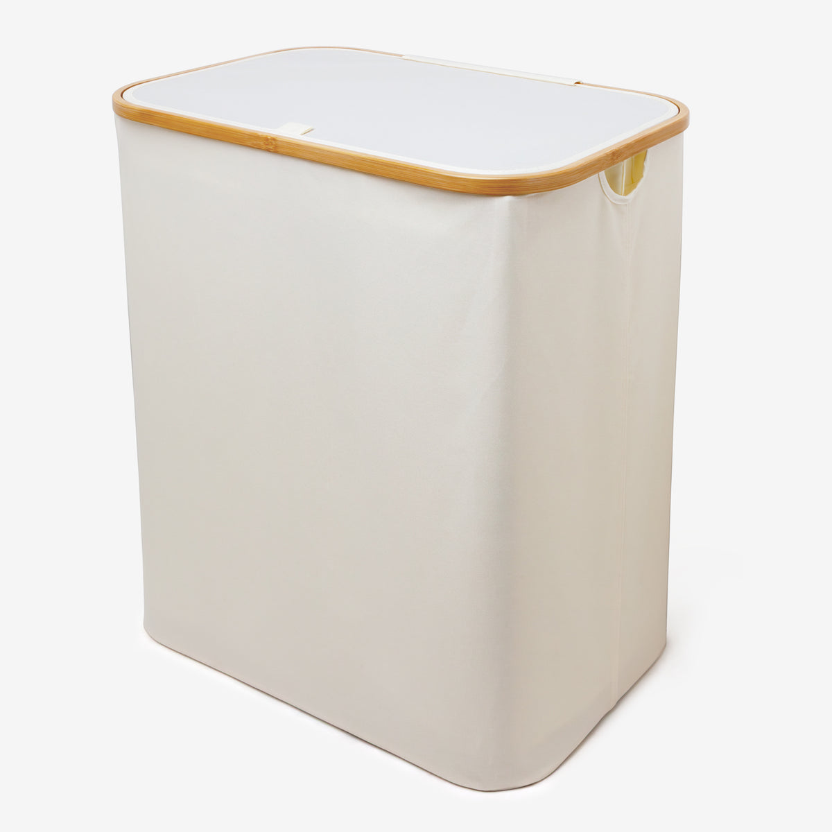 Cream 120L double laundry hamper with lid and bamboo frame