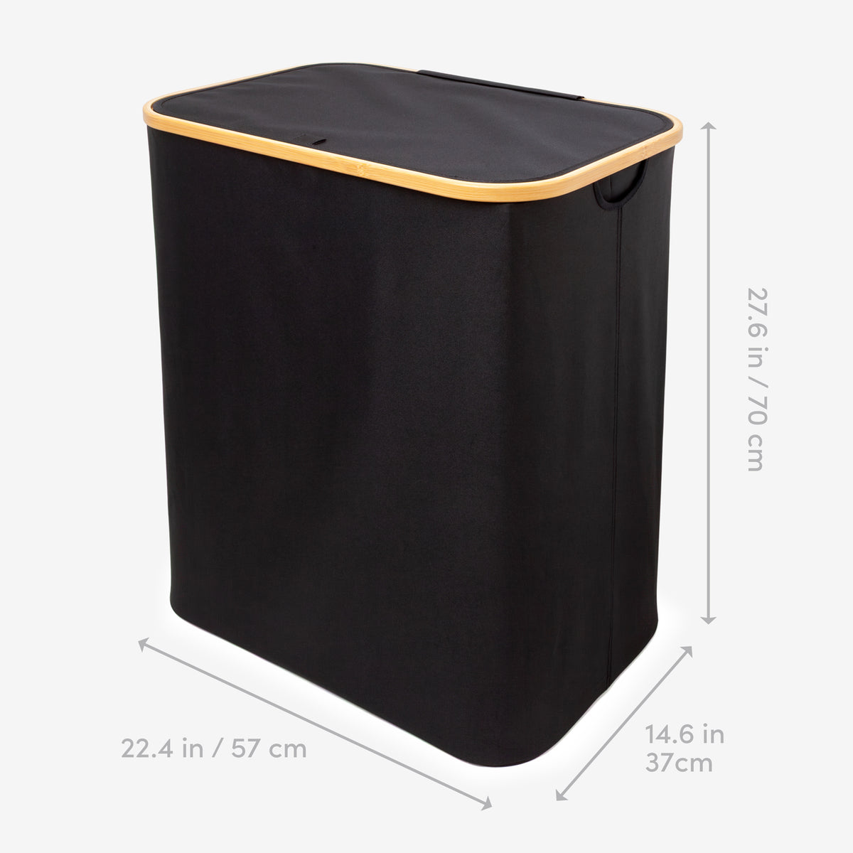 Dimensions of black Qualiazero 120L double laundry hamper