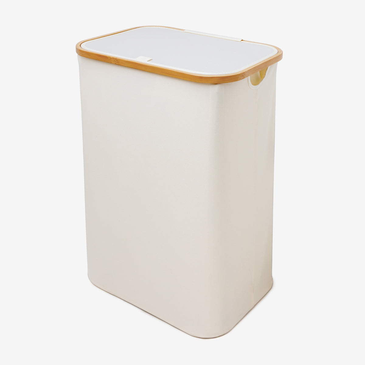 Qualiazero 87L cream large laundry hamper with lid and bamboo frame