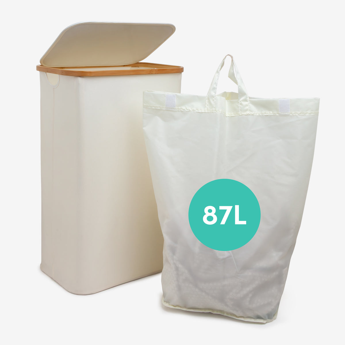 Large laundry hamper with removable 87L laundry bag