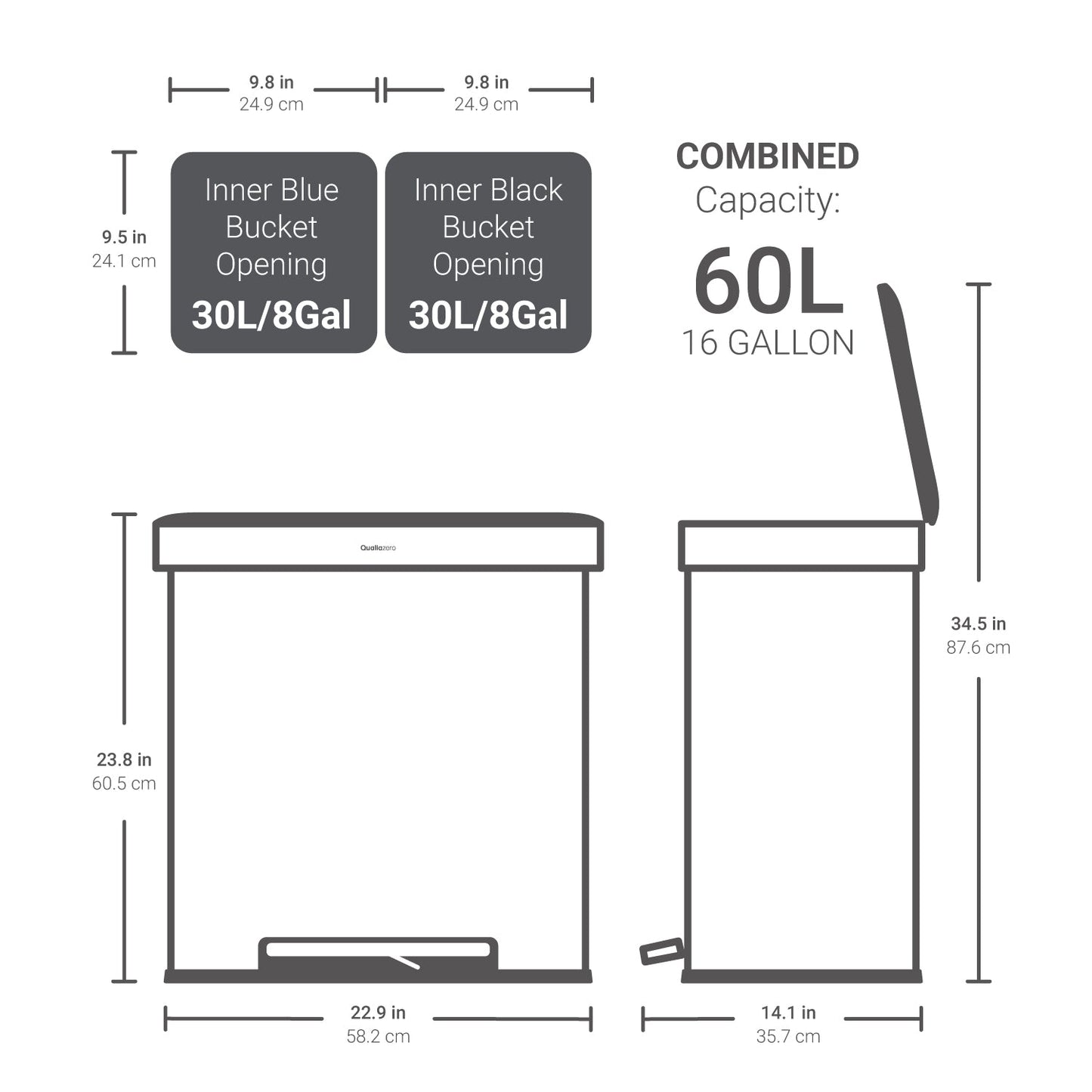 16 Gallon Dual Compartment Stainless Steel Step Can - Matte White