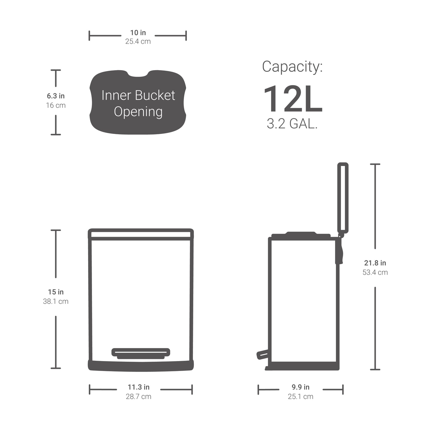 13.2 Gallon + 3.2 Gallon Rectangular Matte Black Step Can Combo