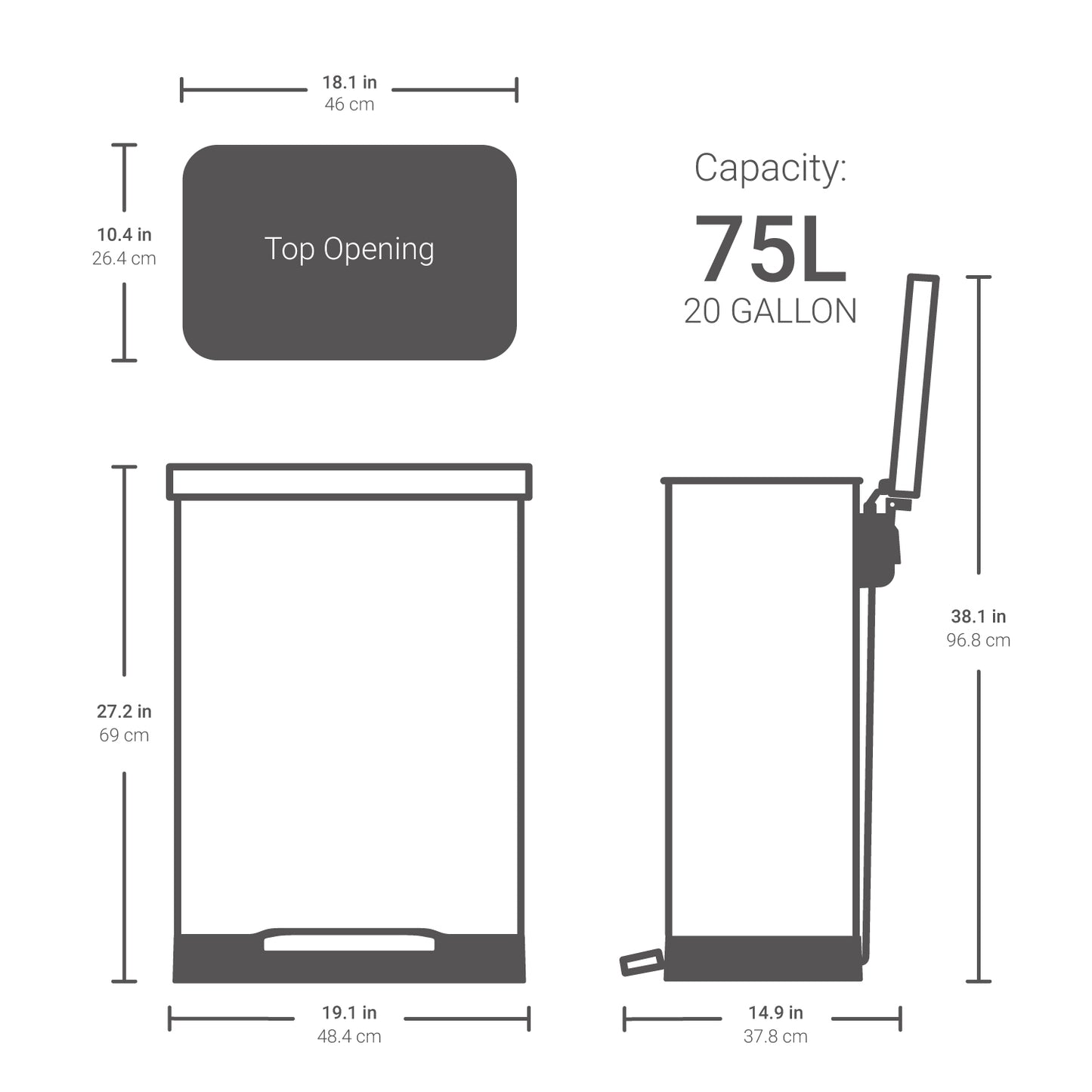 20 Gallon Rectangular Matte White Step Can