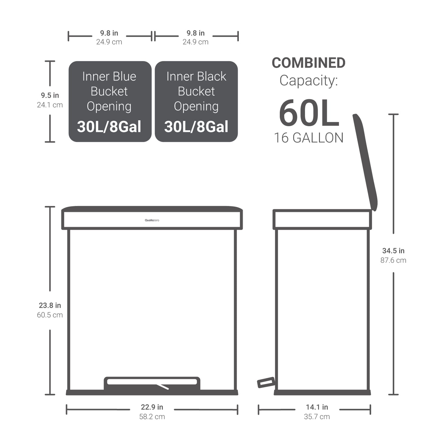 16 Gallon Dual Compartment Stainless Steel Step Can - Matte Black