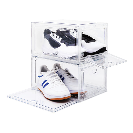 Clear Stackable Shoebox & Organizer with Double Magnetic Doors (Set of 2, 4, or 8)