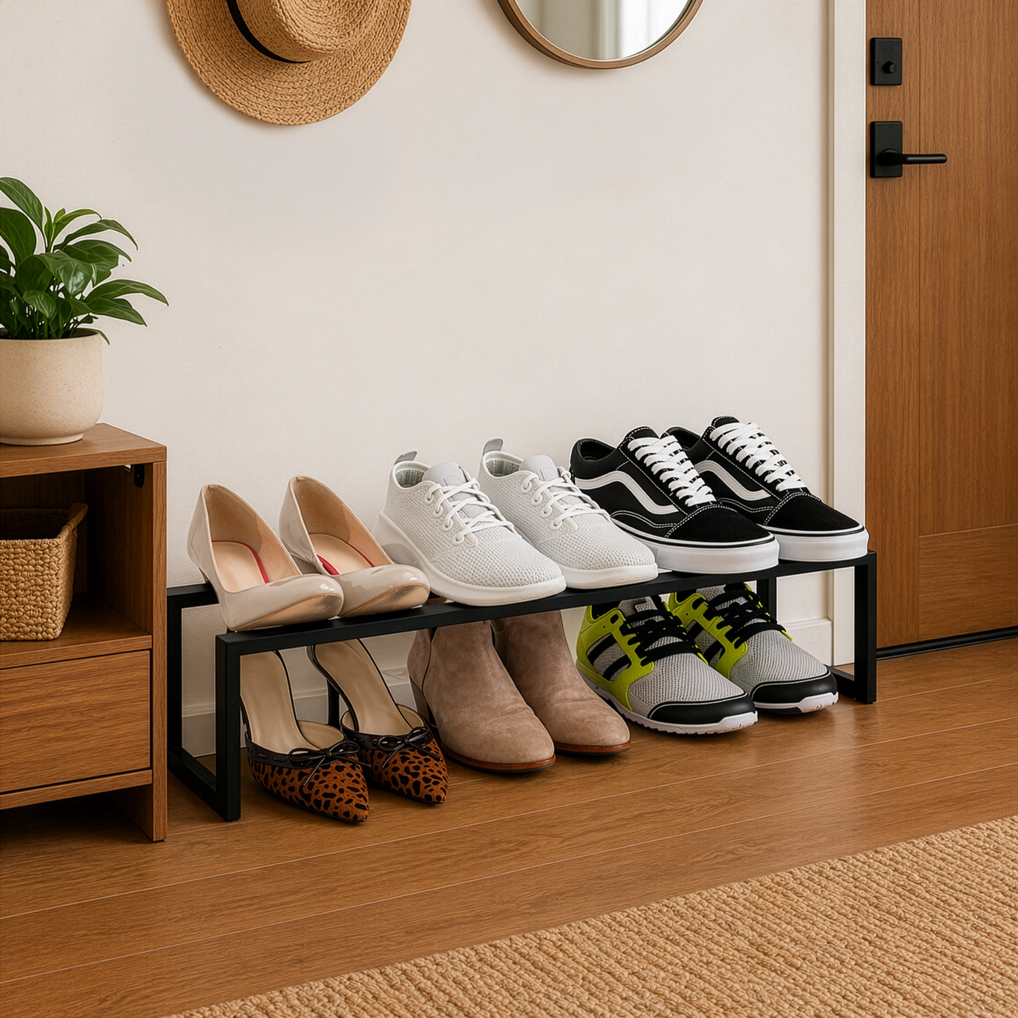 Heavy-Duty Steel Expandable Shoe Rack - Matte Black