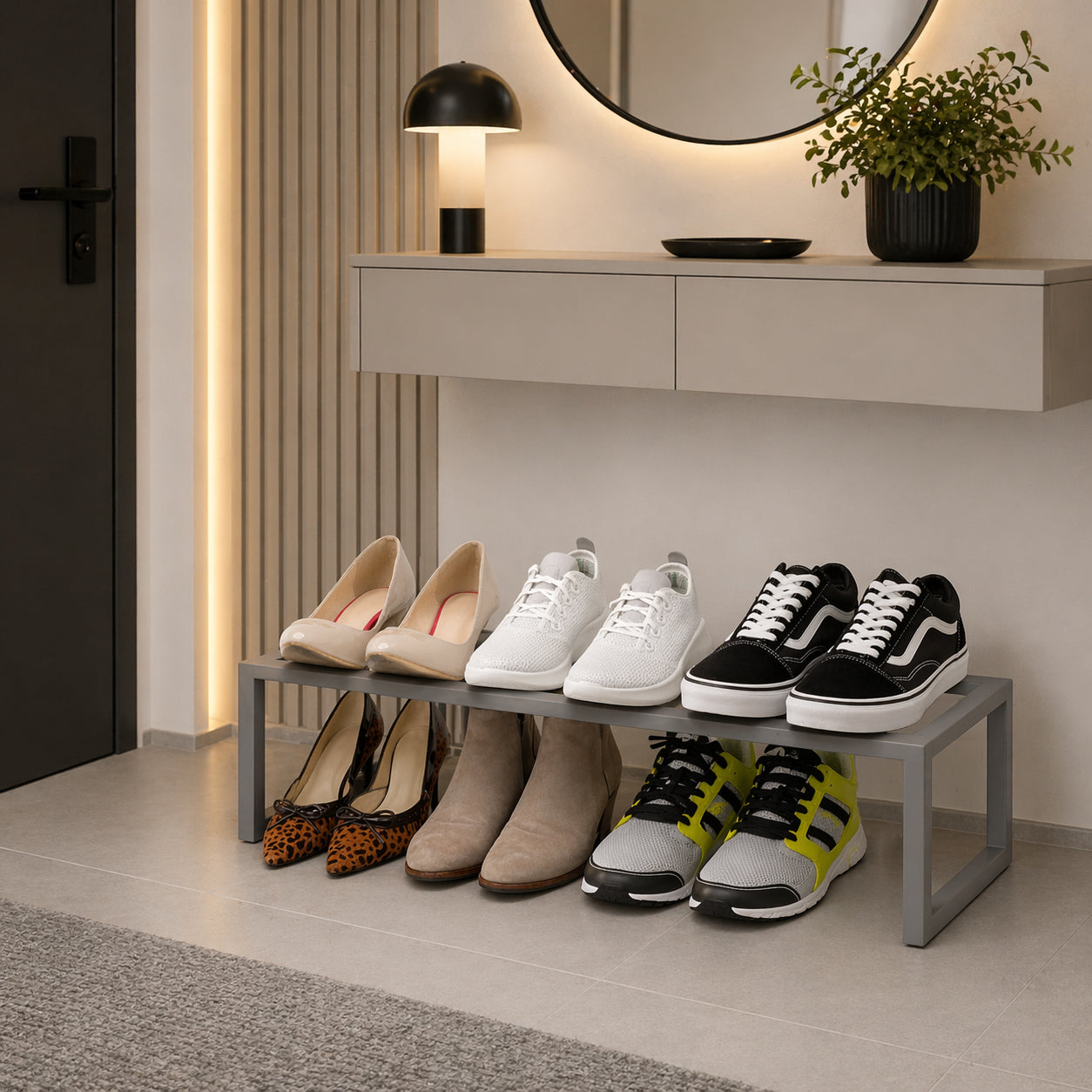 Heavy-Duty Steel Expandable Shoe Rack - Matte Gray