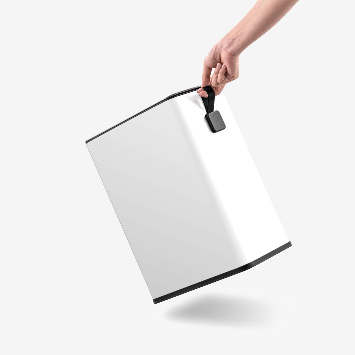 Built-in rear handle for moving slim bathroom trash can