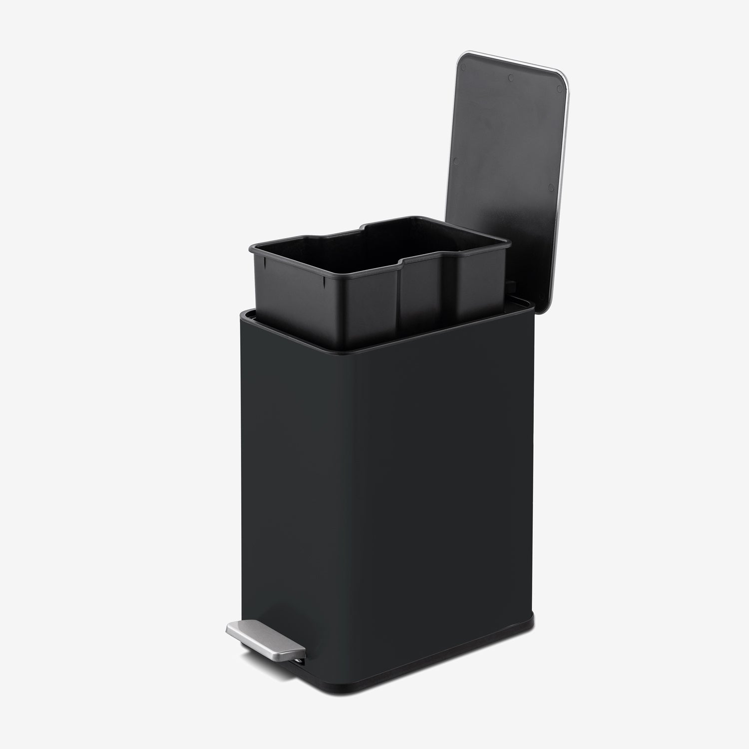 Removable inner bucket inside small black trash can