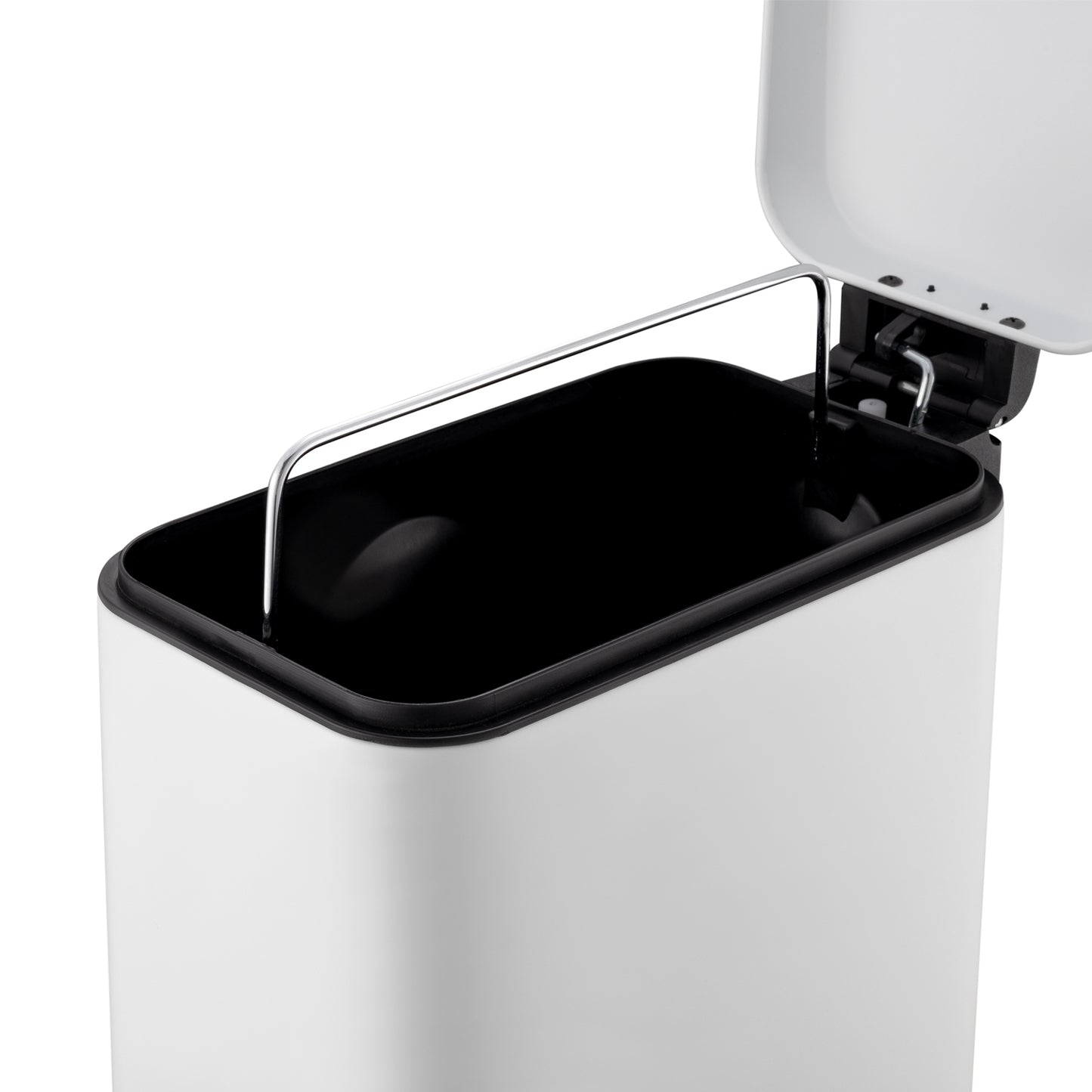 Removable inner bucket inside small white trash can