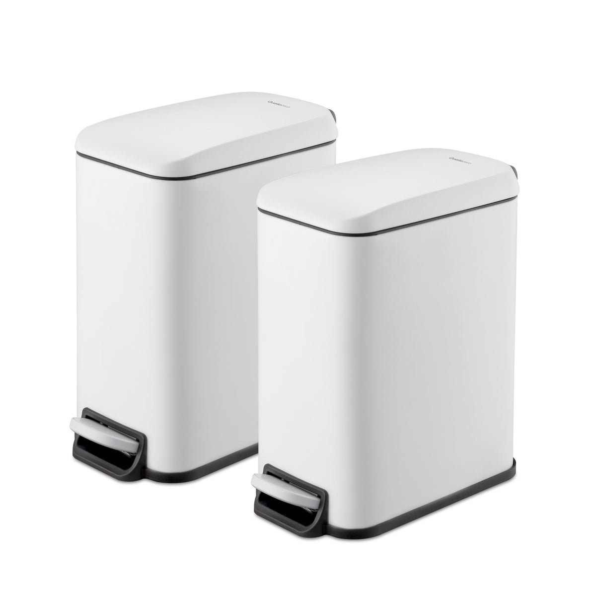 Qualiazero slim white bathroom trash cans with lids, pack of 2