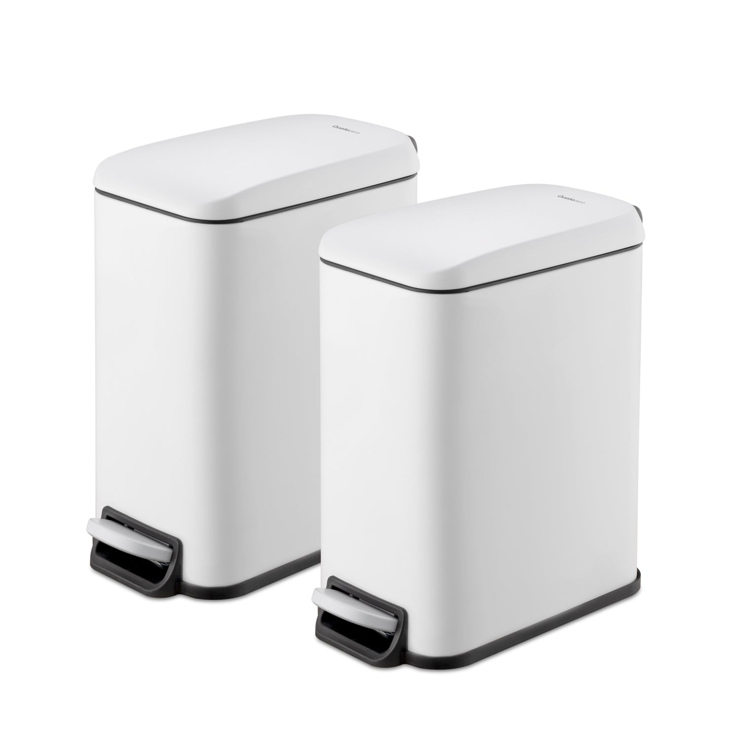 Qualiazero slim white bathroom trash cans with lids, pack of 2