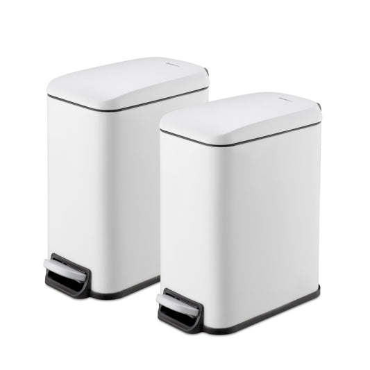 Qualiazero slim white bathroom trash cans with lids, pack of 2