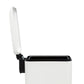 Stay-open lid on slim white bathroom trash can