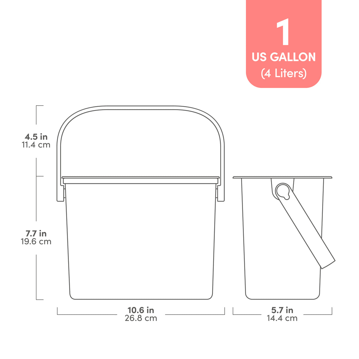 Dimensions of Qualia 1 gallon ABS countertop compost bin