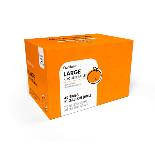 Qualiazero 21 gallon citrus scented drawstring trash bags