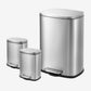 Qualiazero 3-piece stainless steel trash can set with one large and two small step cans