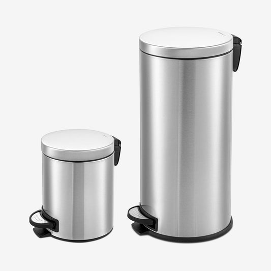 8 Gallon + 1.3 Gallon Round Stainless Steel Step Can Combo