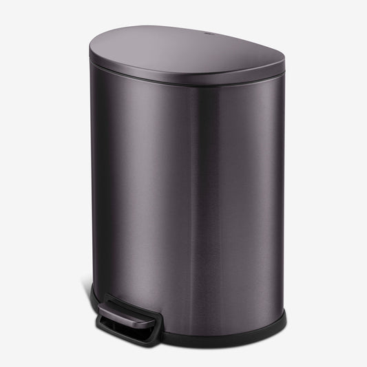13.2 Gallon D-Shape Black Stainless Steel Step Can