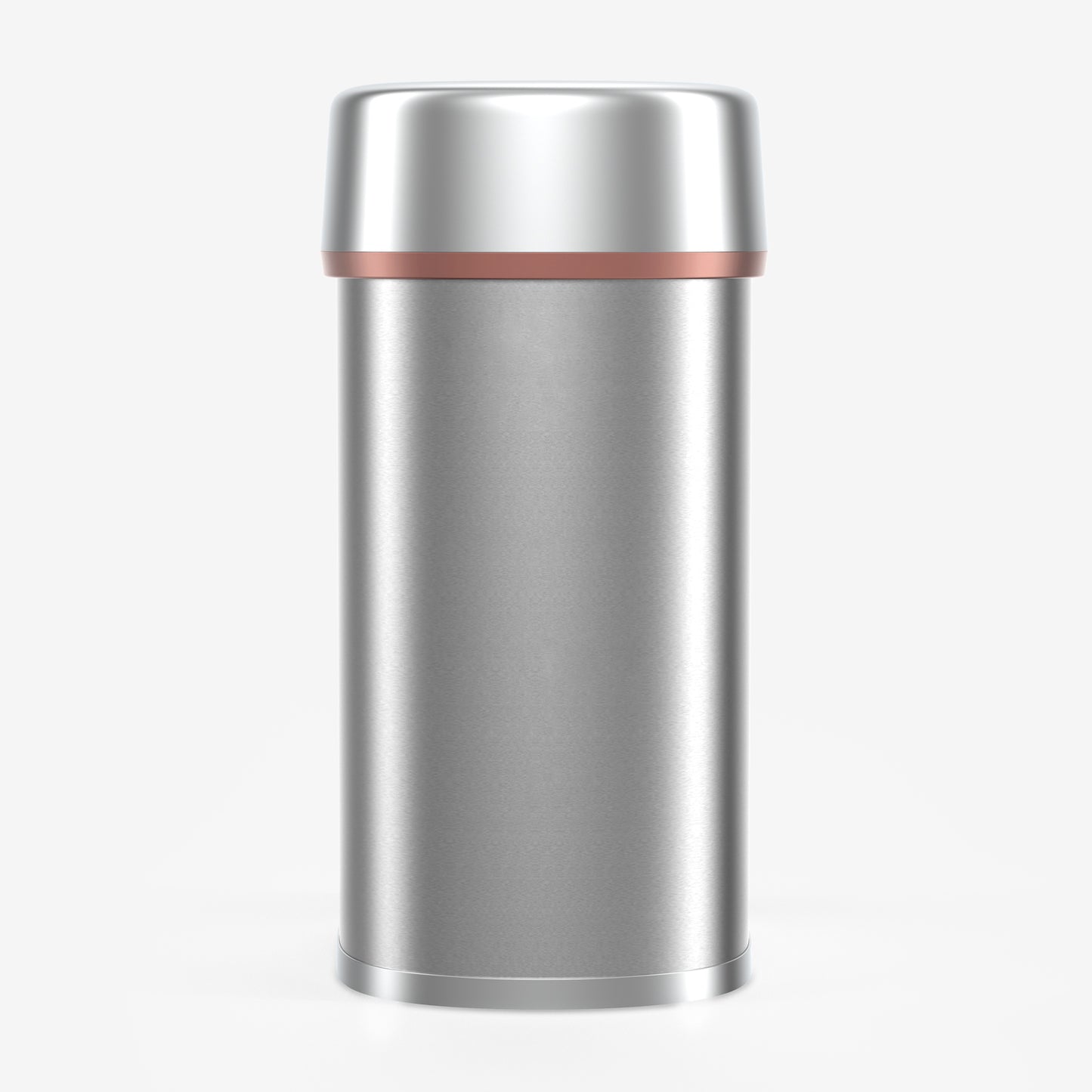 Oval stainless steel commercial trash can with gold accent trim