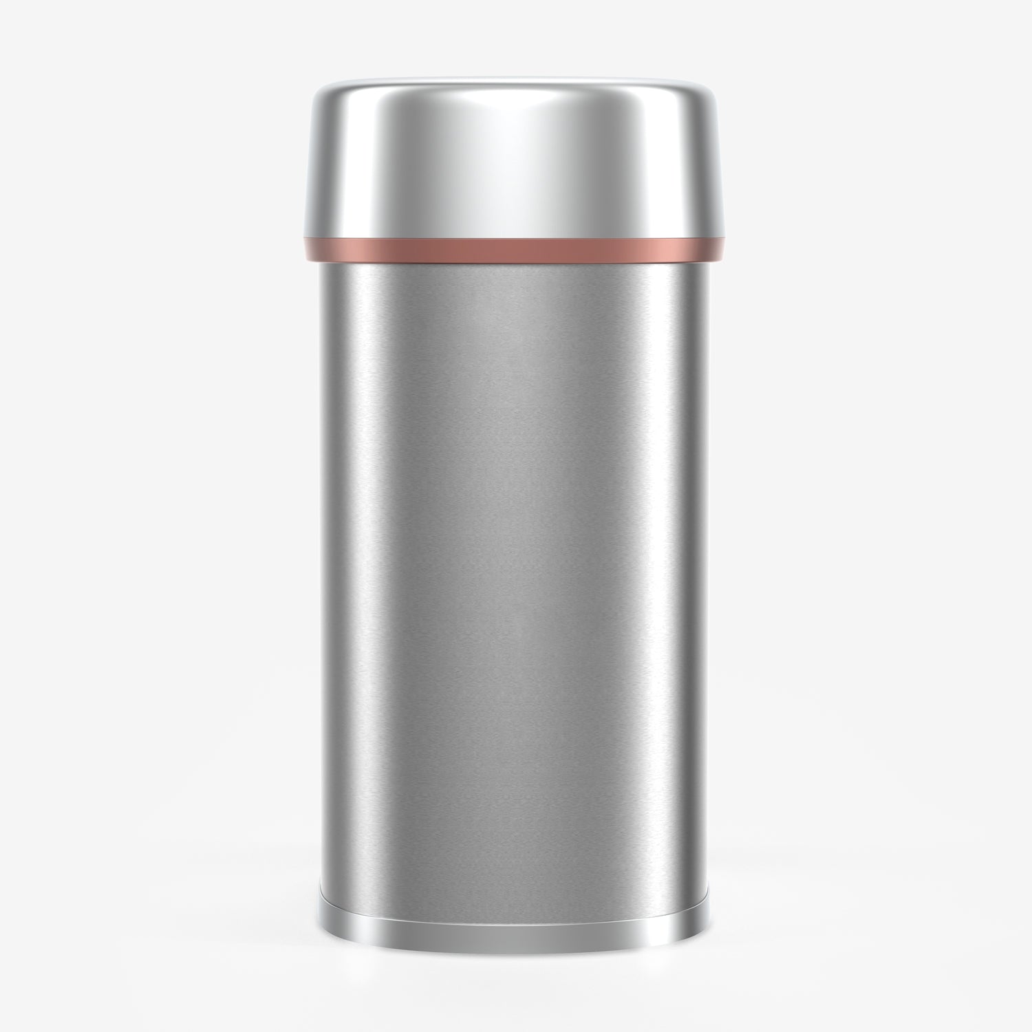 Oval stainless steel commercial trash can with gold accent trim