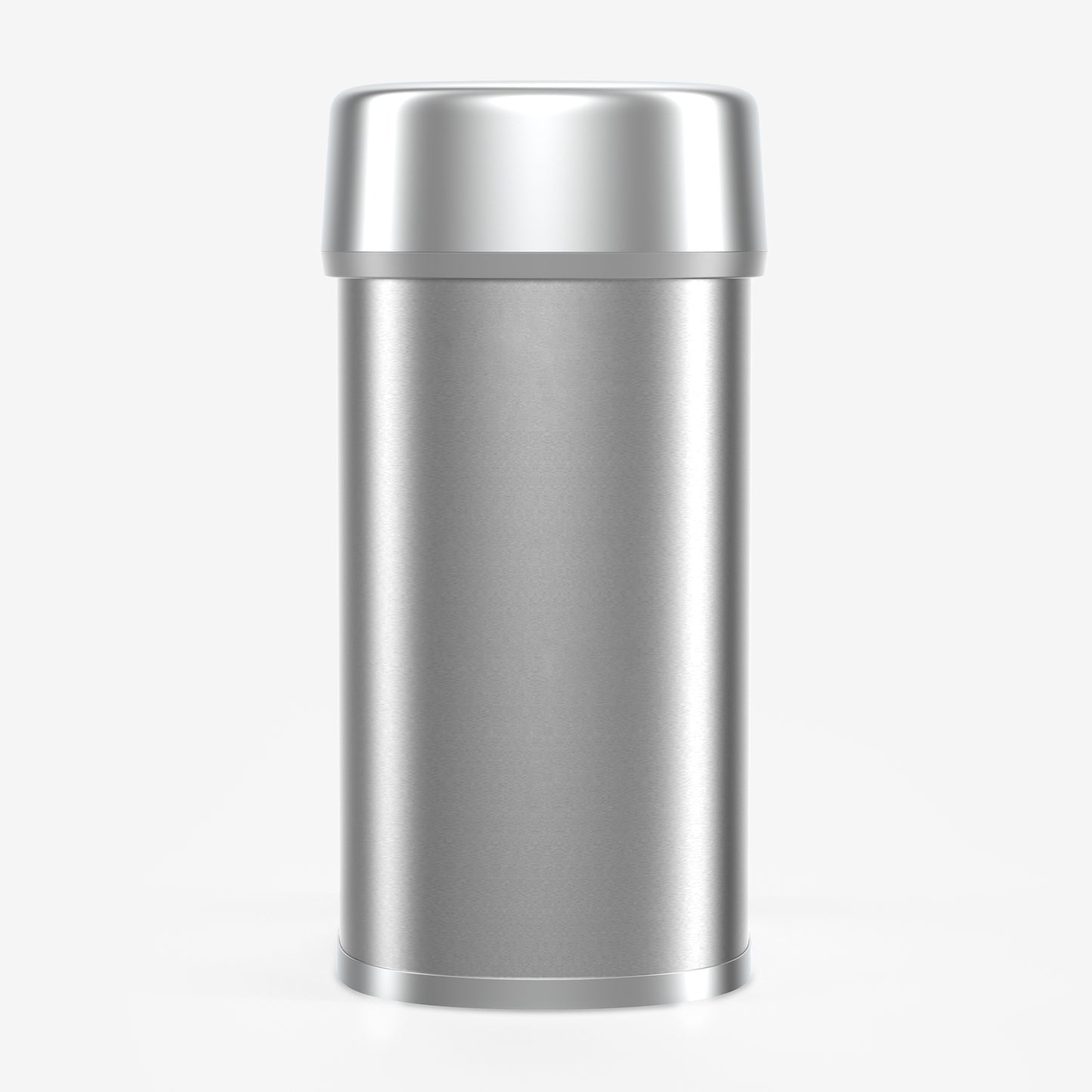 Oval stainless steel office trash can with earthy gray trim
