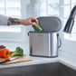 Slim 4 liter stainless steel compost bin with gray lid and carrying handle