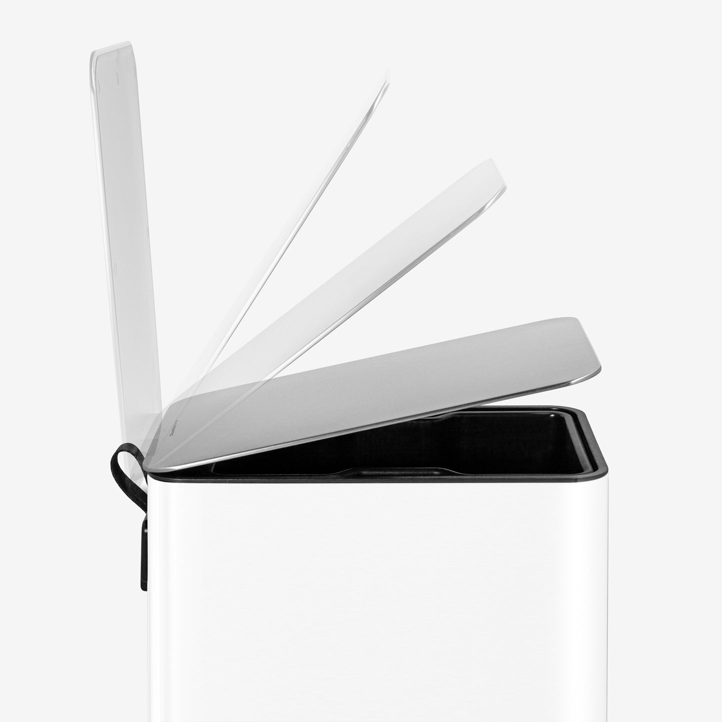 Soft-close lid on small white step trash can